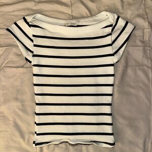 Zara Black and White Striped Boatneck baby tee
